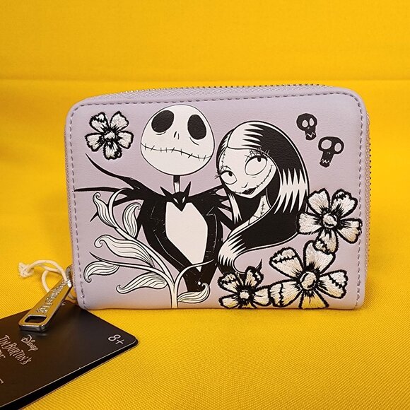 Loungefly Disney NBC Jack & Sally Floral Lavender Floral Zip Wallet NEW - Picture 2 of 12